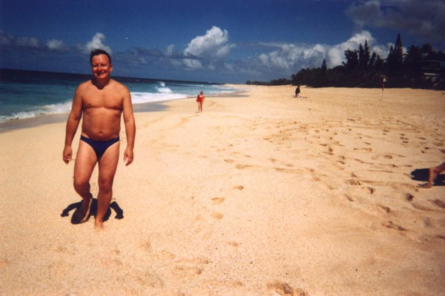 Dennis Duwayne walking on Sunset Beach