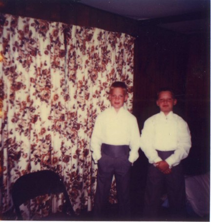 Justin Moore and Nathan Moore dressed up for a wedding