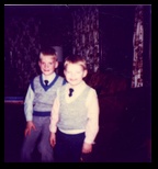 Justin and Nathan in sweaters in 1985