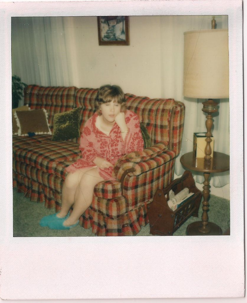 Terry robe, fuzzy slippers and Peggy