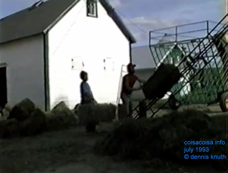 Putting the baled hay in the hay mow