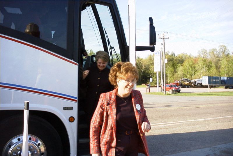 The birthday girl gets off the bus