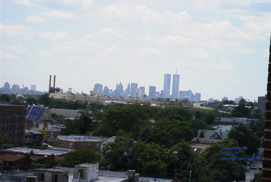 Buddhist Temple in Elmhurst New York with the World Trade Centers on the Sklyline