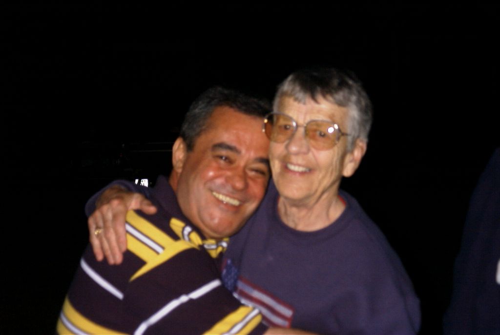 Helton gives Emogene a big hug