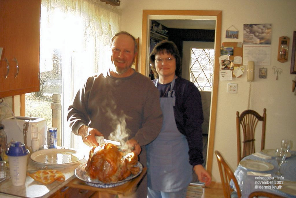 Sherri and Gary prsent the steaming turkey