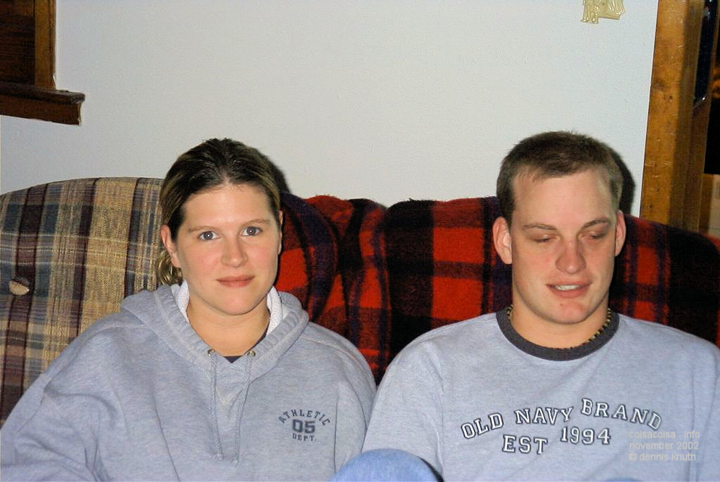 Kelly and Nathan Moore on the sofa