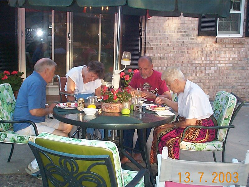 Norma and Bob Wheeler have lunch with Ollie and Orville Grams