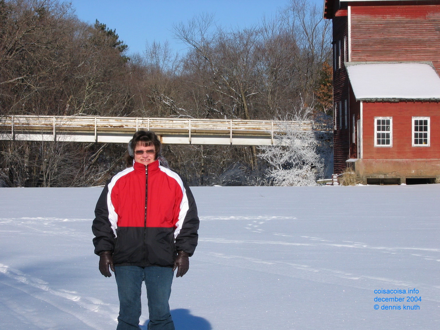 Sherri on the ice of the Dells Mill Pond