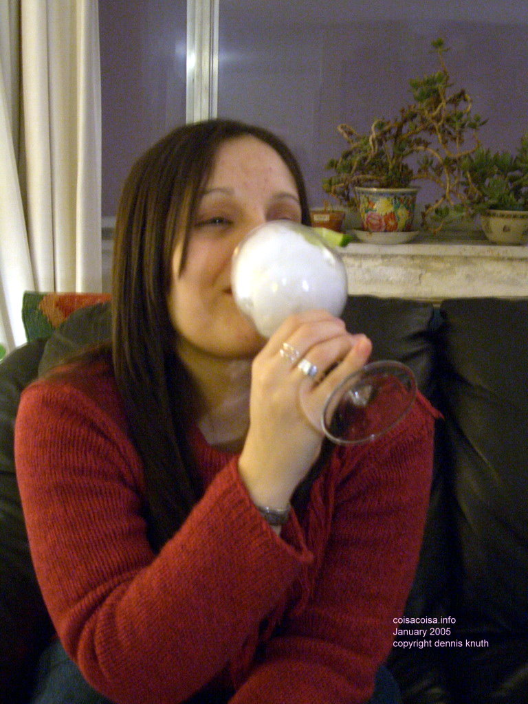 Thacila drinks a snow Caipirinha