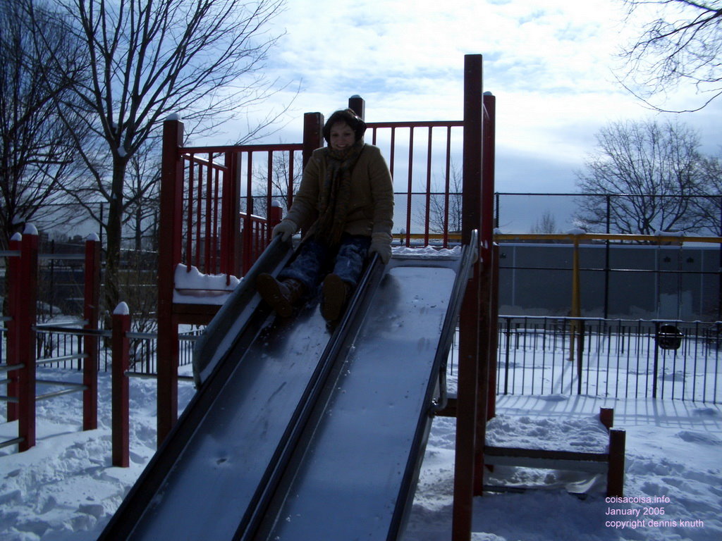 Thacila on a snow slide