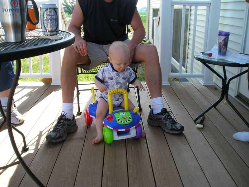 Setting up to drive for the first time on his first Birthday