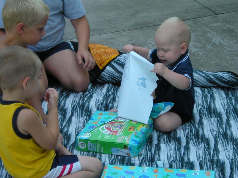 Jared ripping open a present