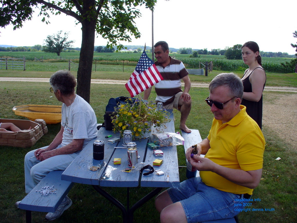 Dennis tinkering with one of Jared's gifts
