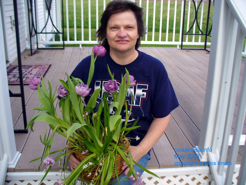 Double tulips and white flowers for Sherri