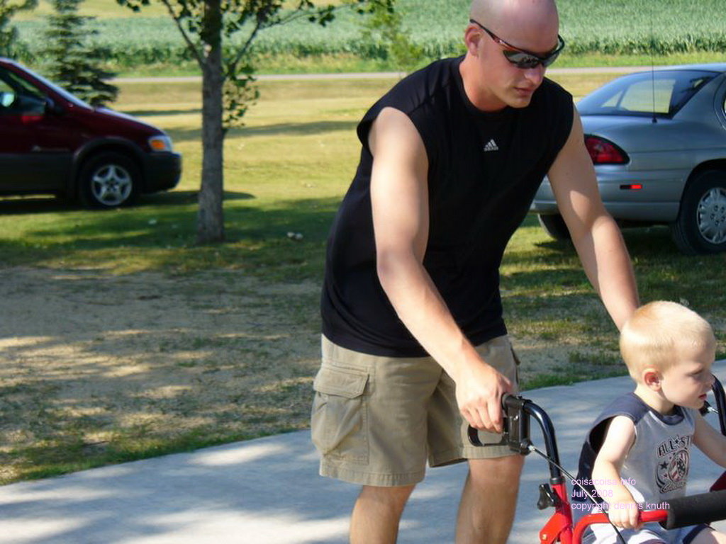 Pushing Jared on a toy