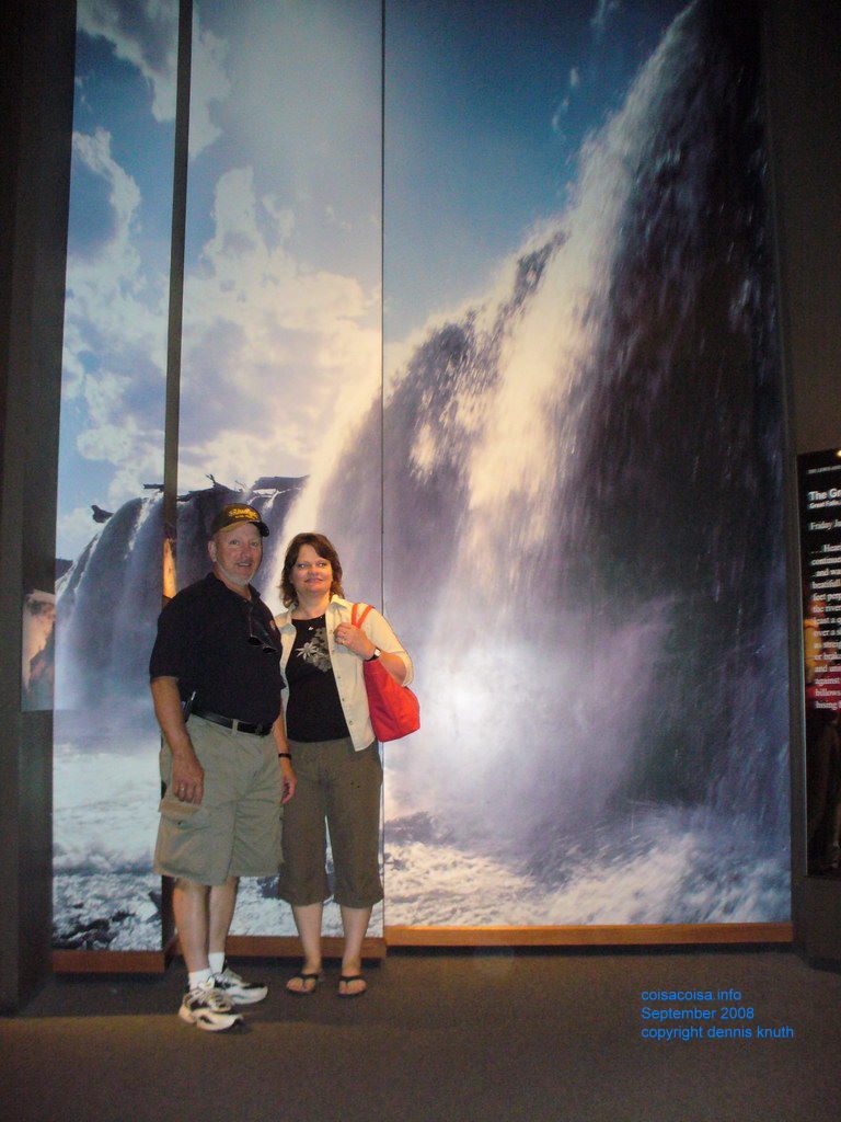 Panorama of a falls with Sherri and Gary