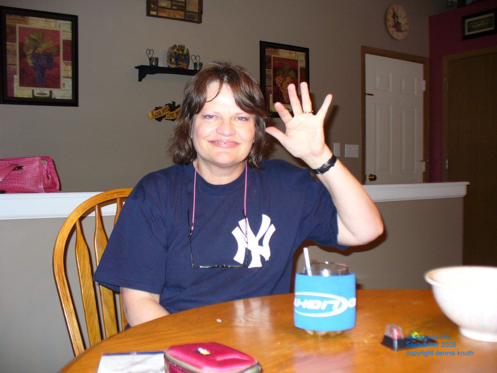 Sherri waving hello at Ed and Kaydi's
