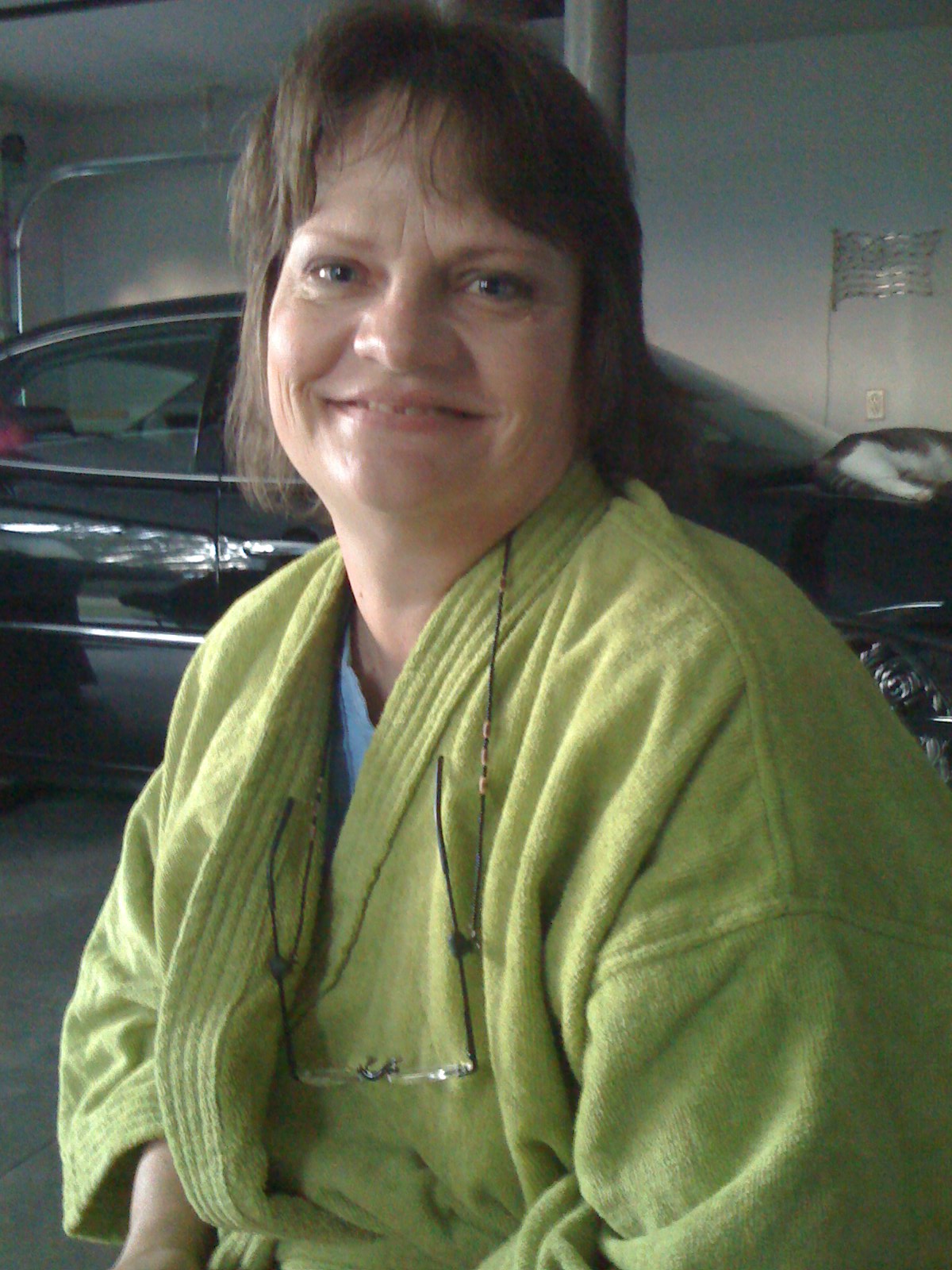 Sherri in her favorite green robe