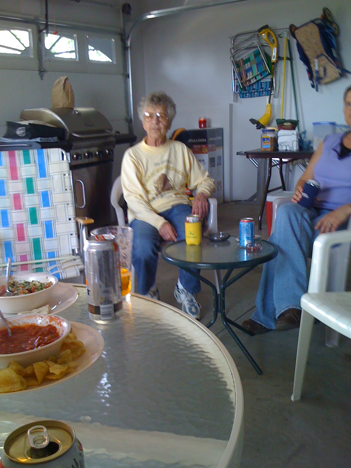 Emogene Reta Grams Knuth in the garage