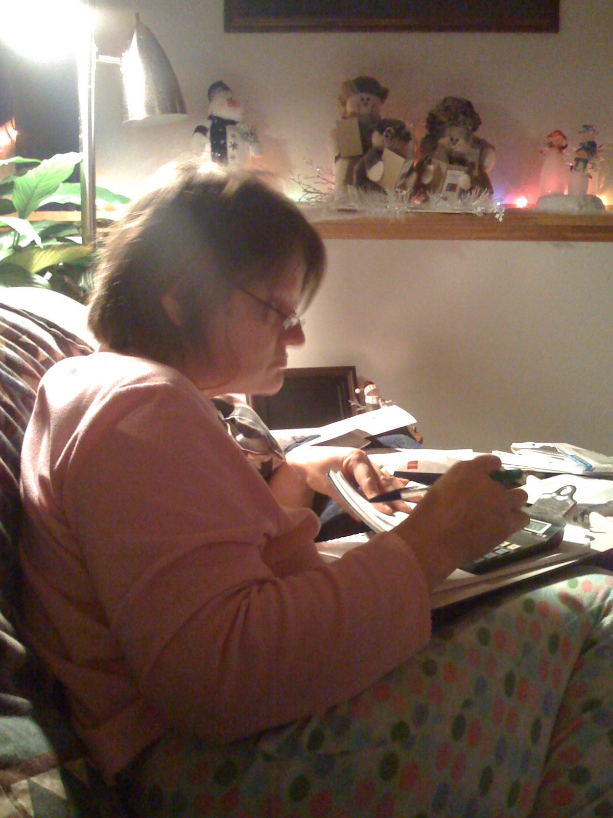 Sister Sherri paying some bills