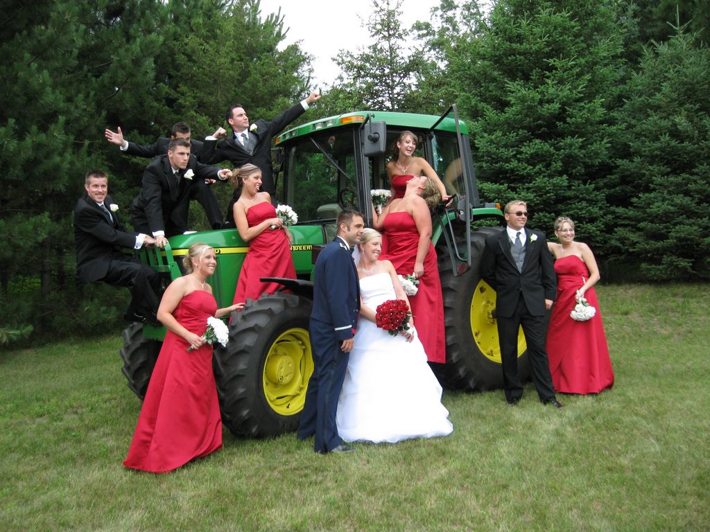 Bridal party and a tractor