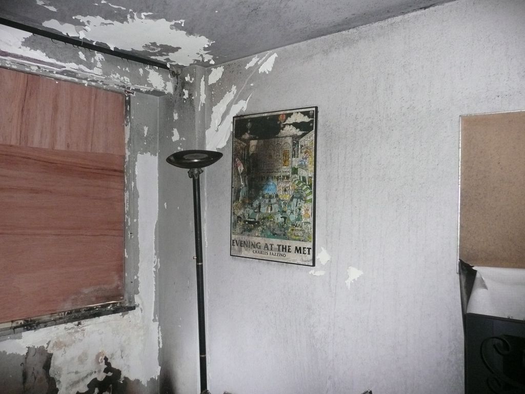 Boarded windows without curtains