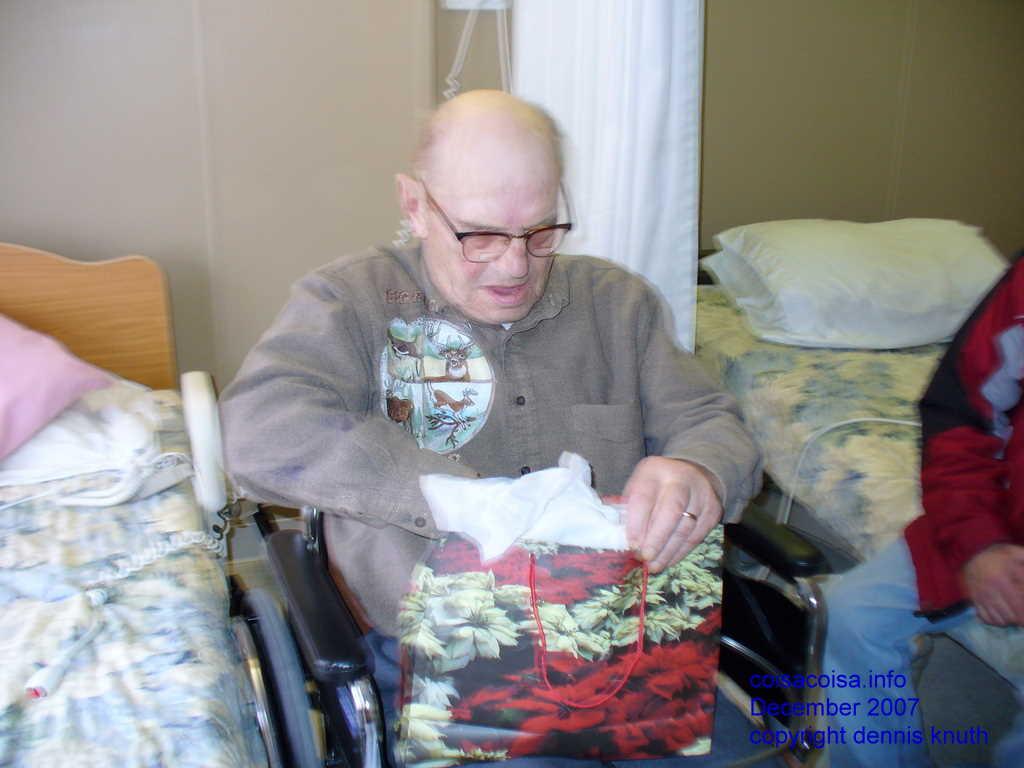 Grandpa's in a hurry to open his presents