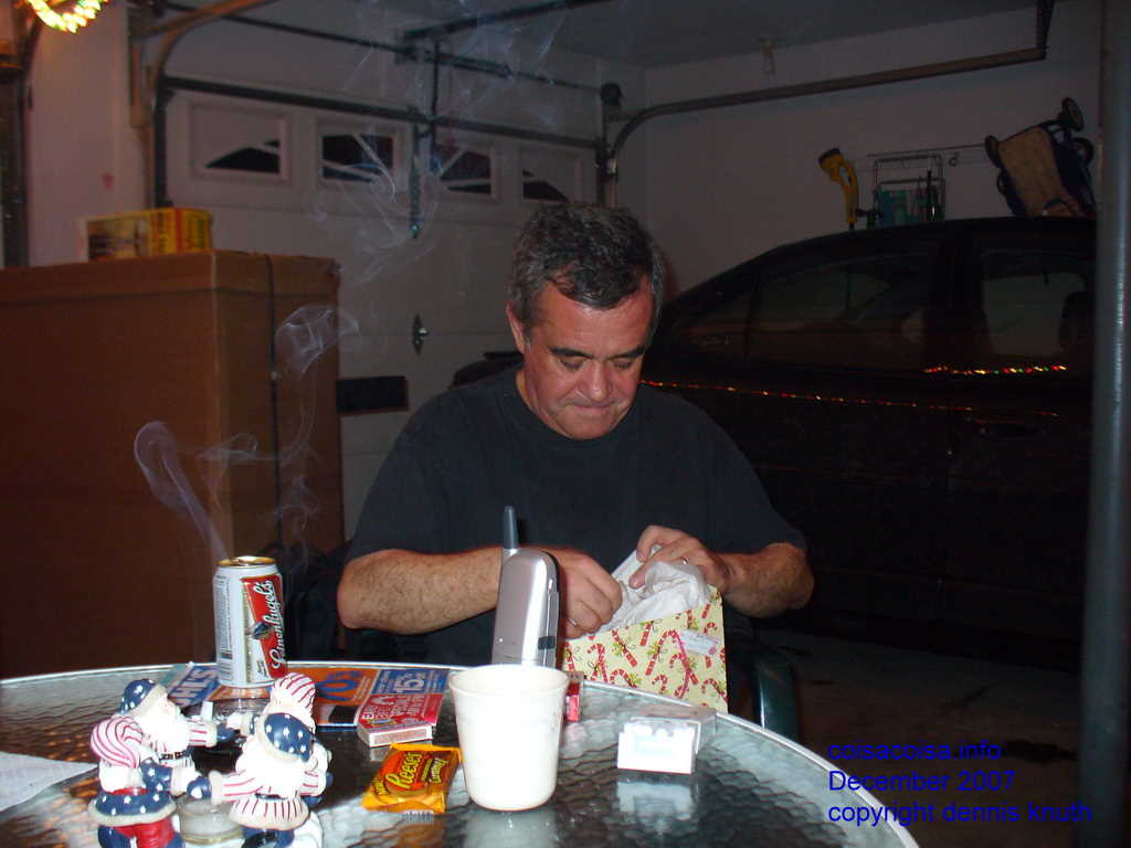 Helton and a Christmas gift bag