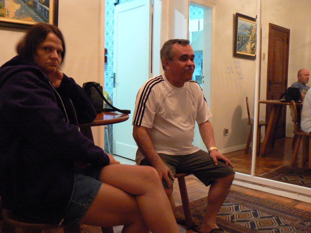 The mirror reflects Helton and Sherri's tiredness