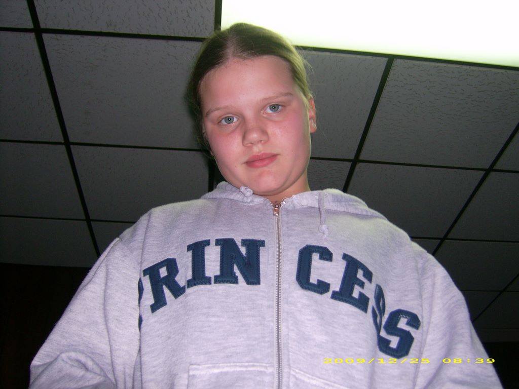 Kelsey and her new sweat shirt