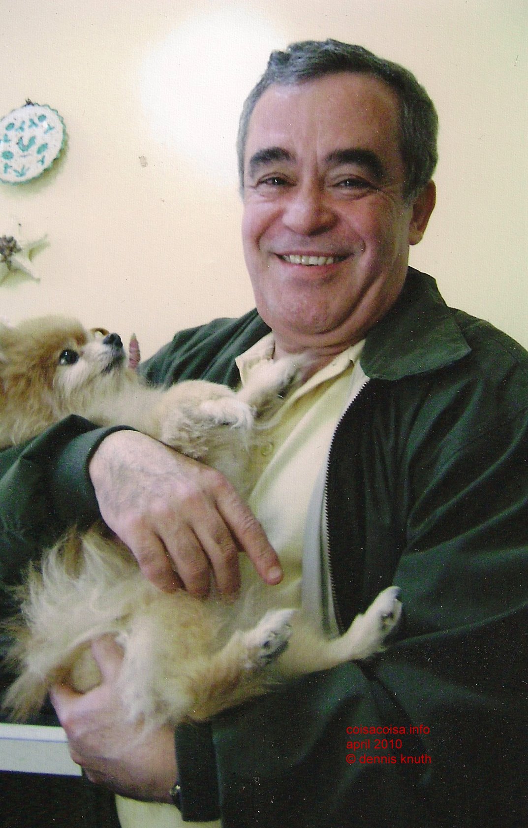 Helton and Toby as the dog protests