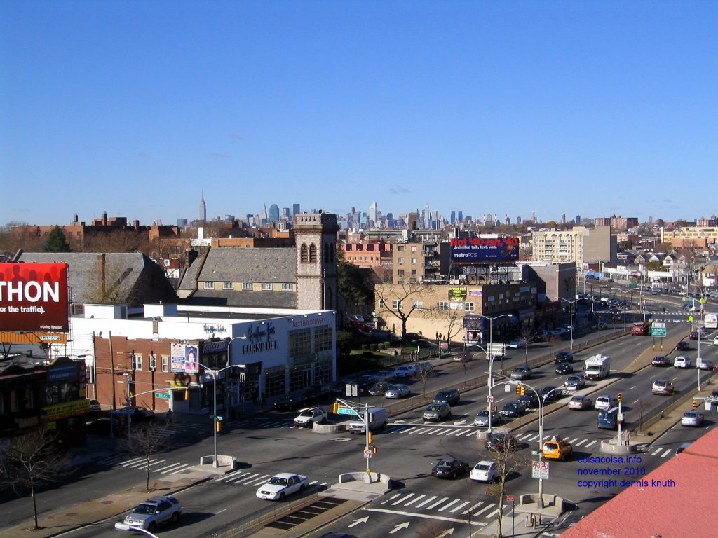 Queens Bourlvard from the rooftop parking lot at Queens Center