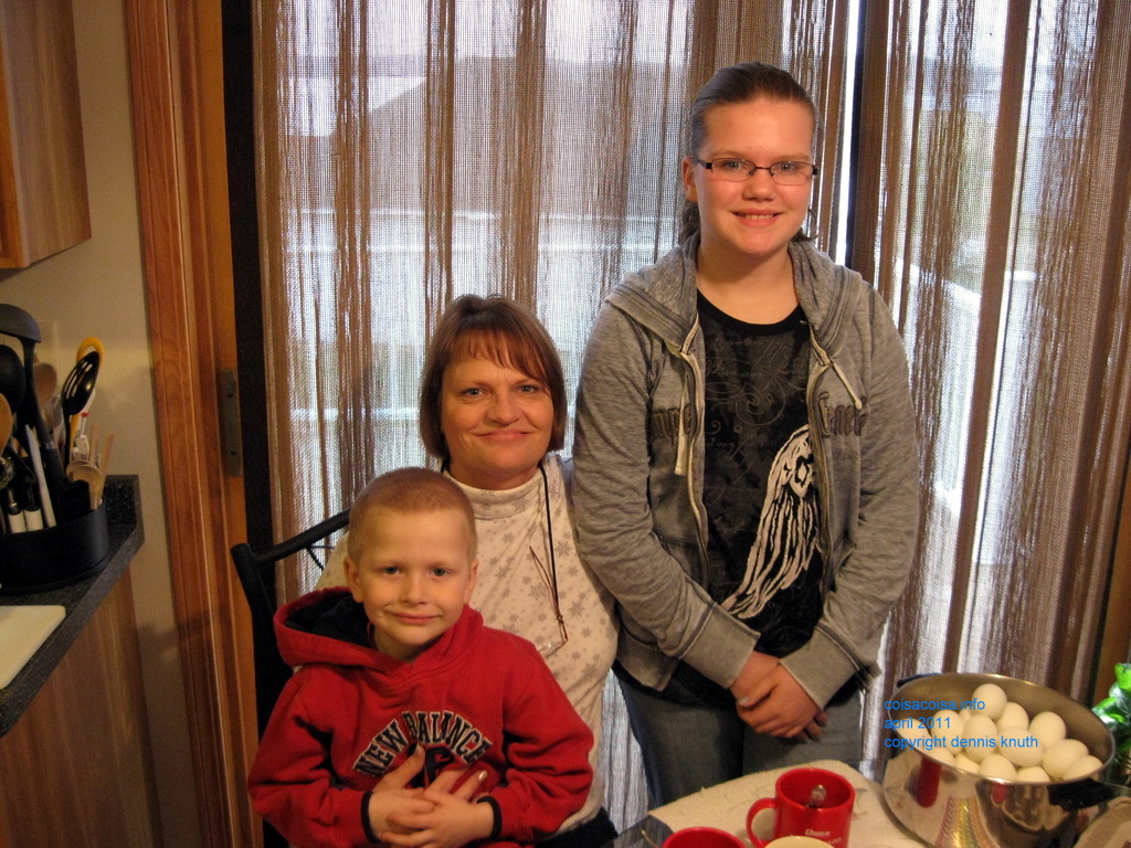 Kelsey Sherri and Jared on easter egg coloring day