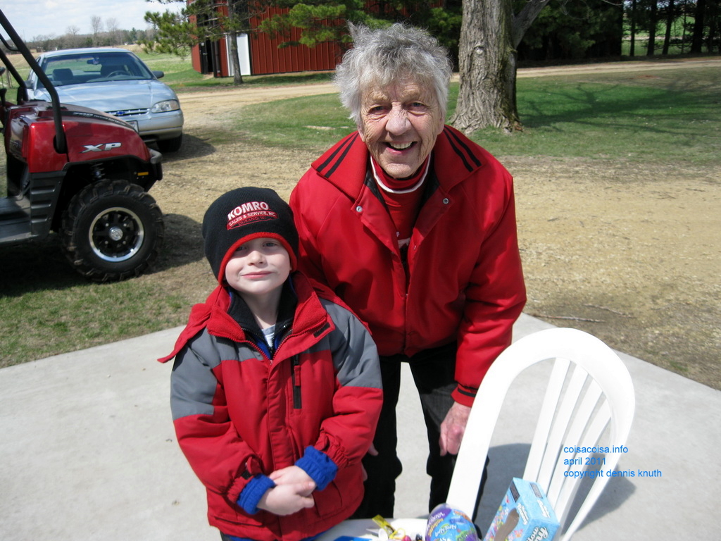 Emogene Knuth with Jared on Easter Egg Hunt