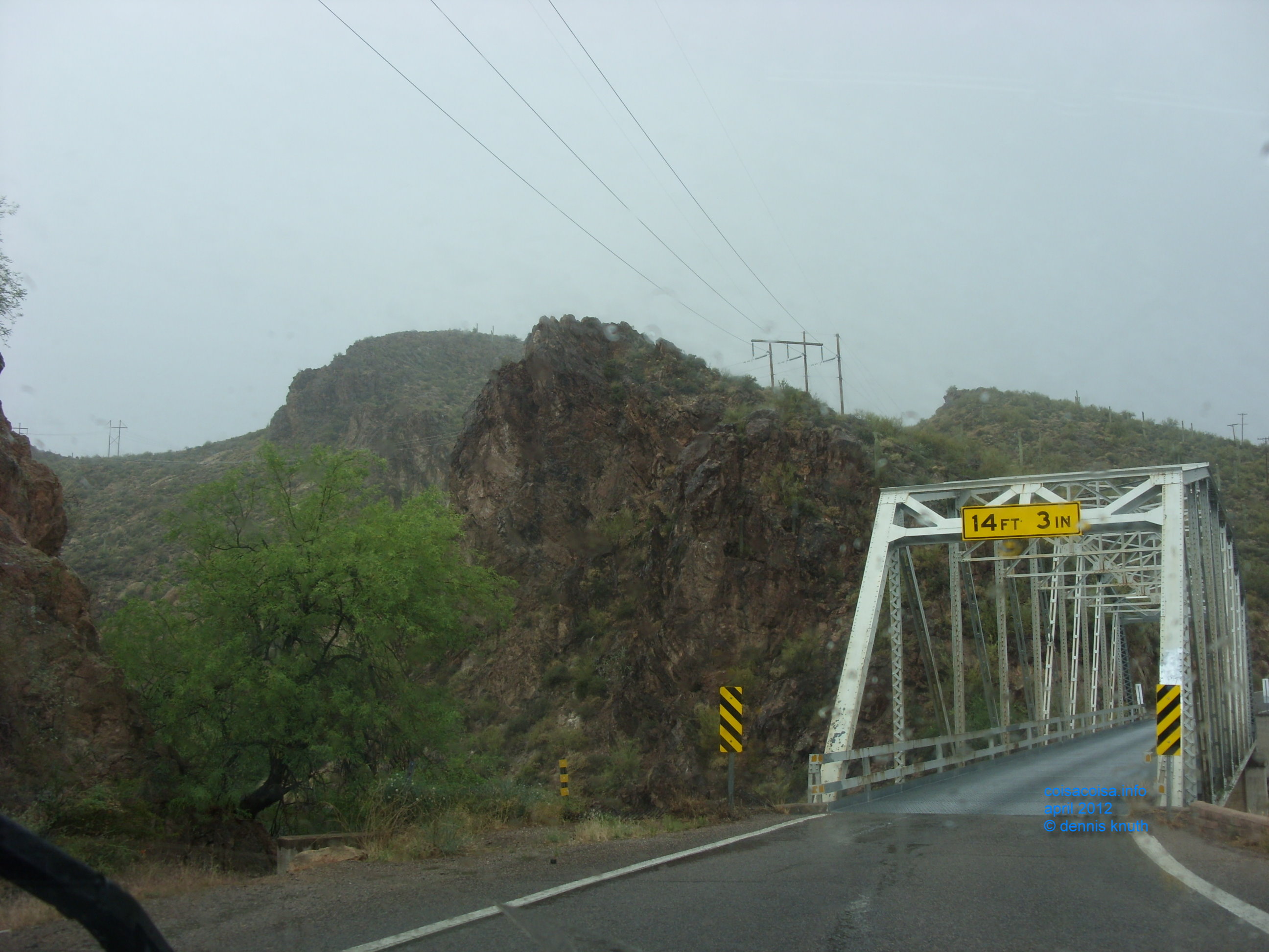 Slippery road and one lane bridge on the Apached Trail