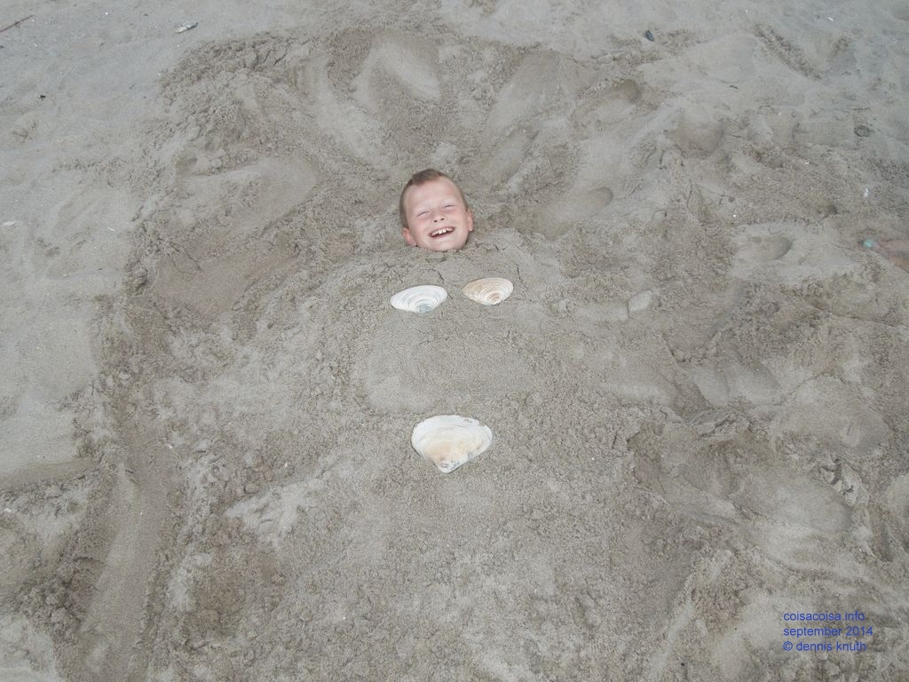 Jared is buried in the sand in New York