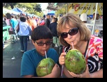 Fresh coconut water for Connor and Sharon
