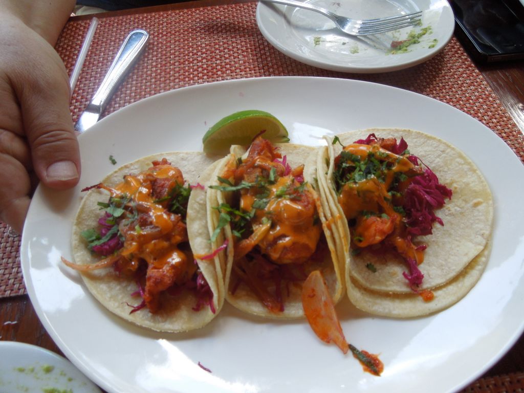 Shrimp tacos in a soft shell