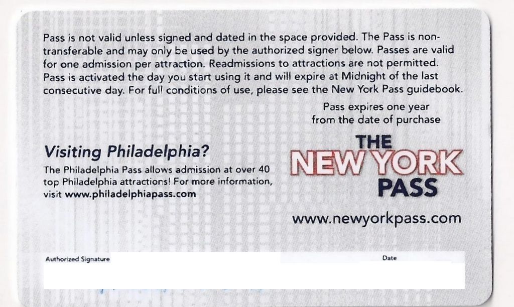 NewYorkPass 2015 id card back