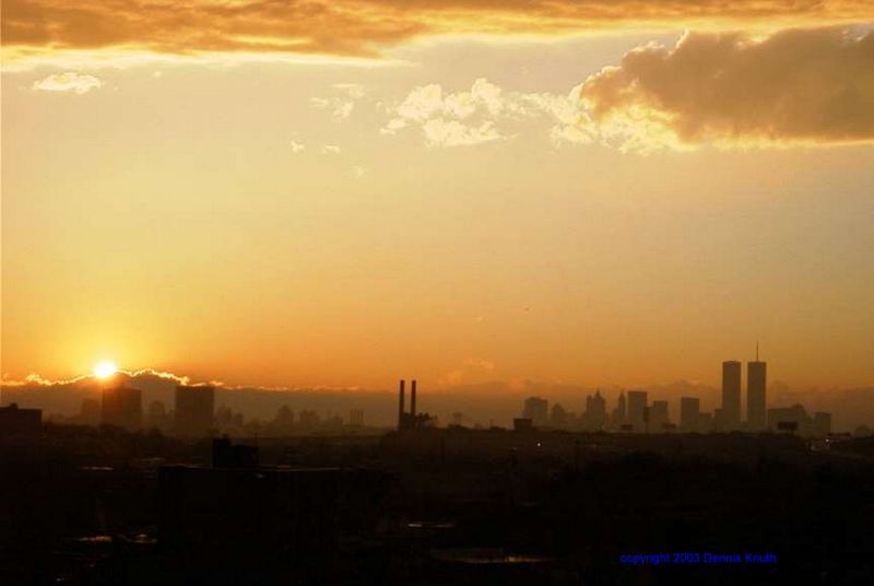 Word Trade Center Sunset over Manhattan from Queens New York